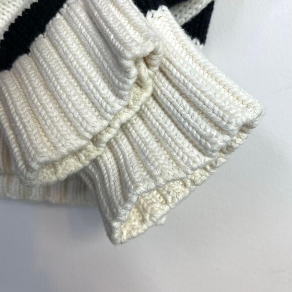 Kule The Matey Cream Black Stripe Chunky Cotton Knit Zip Collar Sweater womens S - Picture 8 of 17